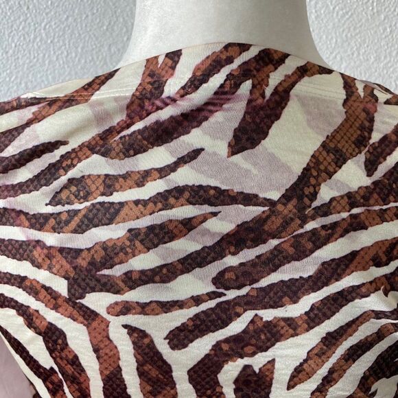 Cache White Brown Animal Stripe Floral Beaded Ruched Y2K Jersey SZ S - Picture 10 of 14